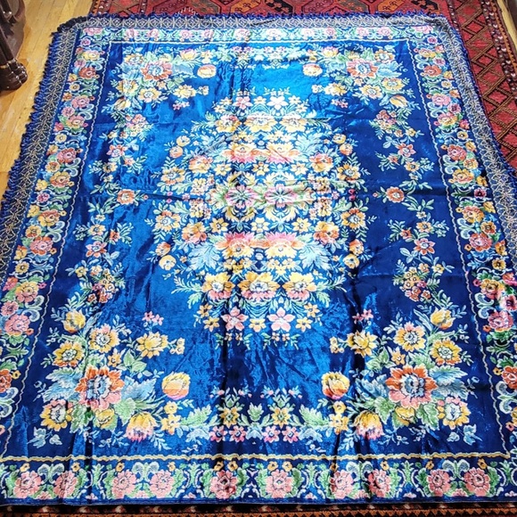 Floral Patterned Blue Area Rug - Picture 1 of 8